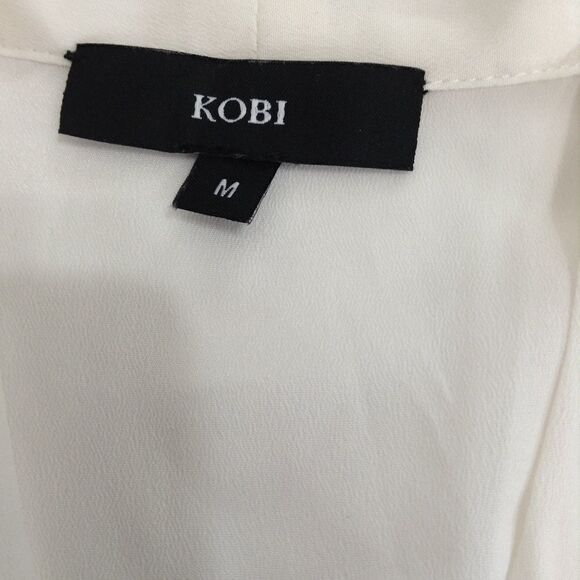 Kobi White Carla Sheer Long Sleeve V-Neck Colorblock Lace Trim Blouse XS - Picture 4 of 7